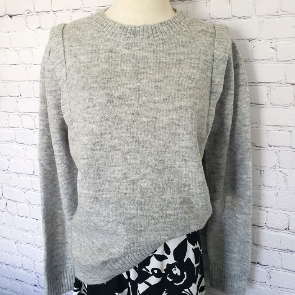 DKNY Long Sleeve Puff Shoulder Heather Gray Sweater--L